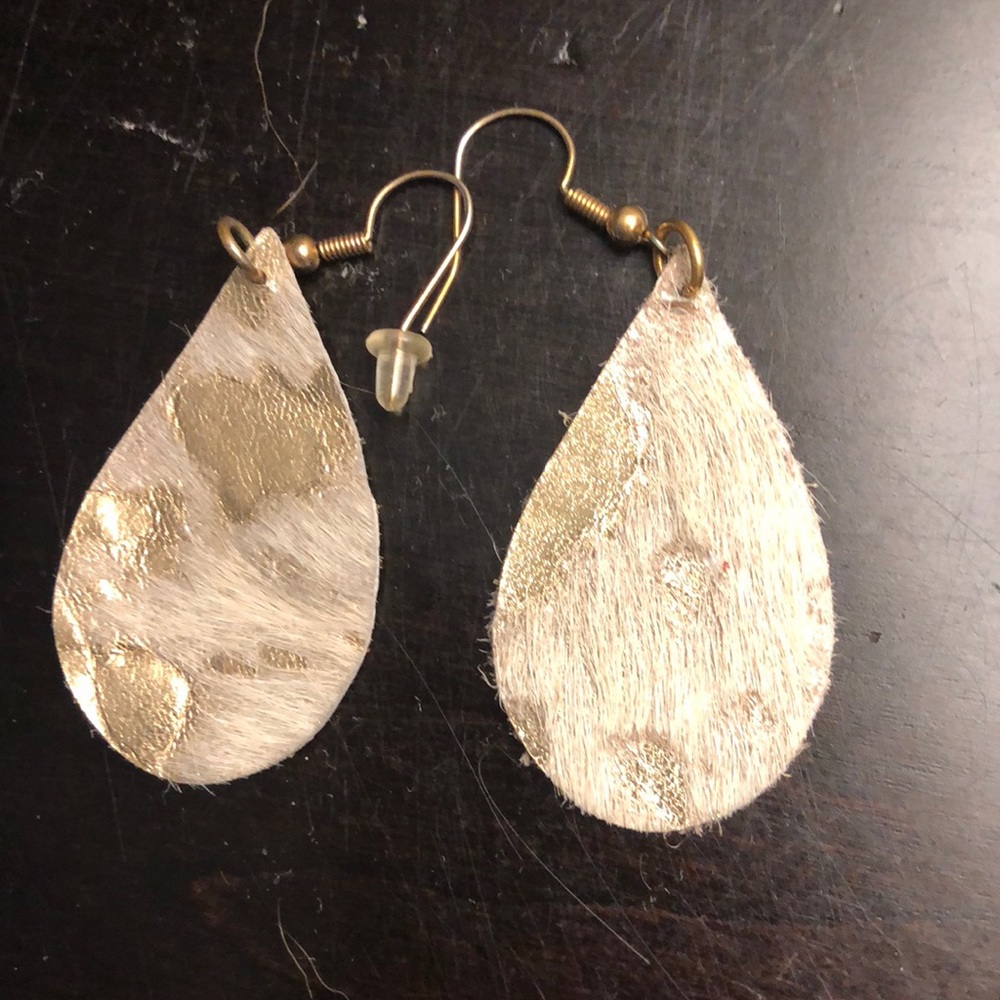 Cream and gold leather cowhide earrings